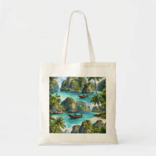 Koh Phi Phi Thailand Tropical Lagoon Longtail Boat Tote Bag