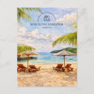 Koh Rong Samloem Cambodia, Watercolor Nature Lover Holiday Postcard
