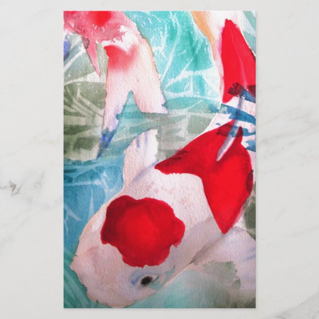 Kohaku Koi 2 Japanese watercolor fish art Stationery (Front)