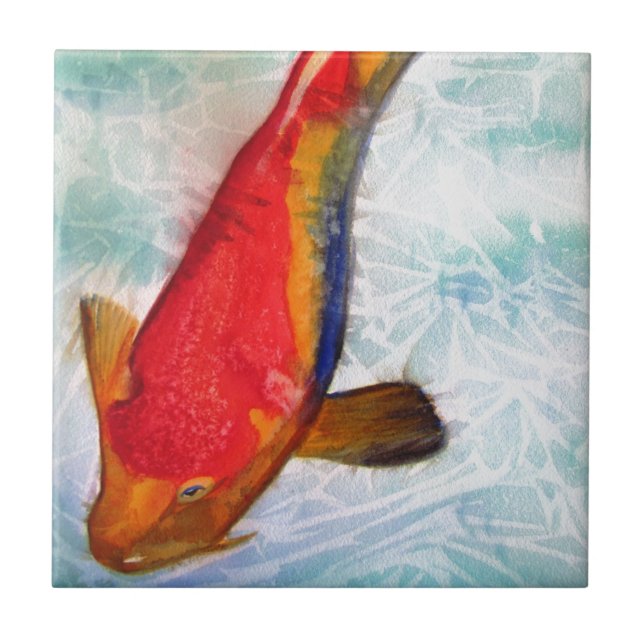 Kohaku Koi Japanese fish watercolor art Tile (Front)