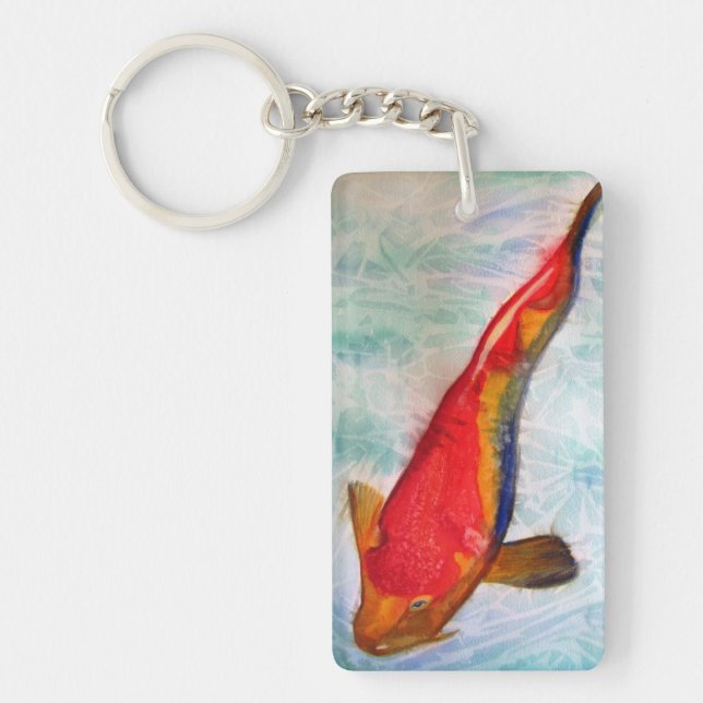 Kohaku Koi Japanese fish watercolor painting art Key Ring (Front)