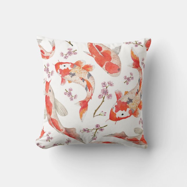 Koi and Cherry Blossom Pattern Cushion (Front)