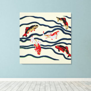 Koi and Flowing Waves Art Nouveau Design Canvas Print
