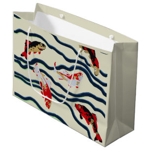 Koi and Flowing Waves Art Nouveau Design Large Gift Bag