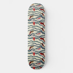 Koi and Flowing Waves Art Nouveau Design Skateboard