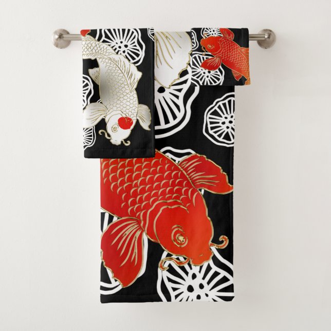 Koi and lotus bath towel set (Insitu)