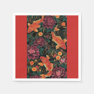 Koi and Peonies Paper Napkin