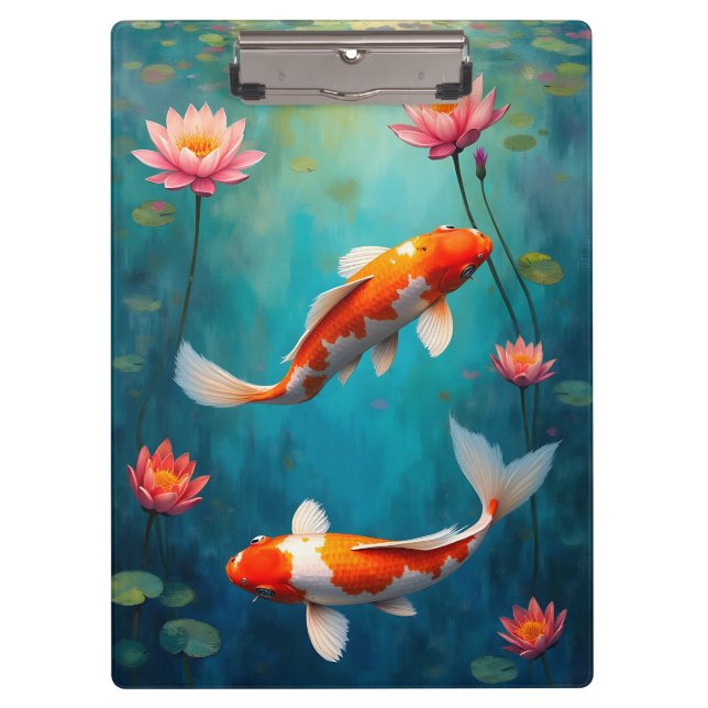 Koi and Waterlilies Pond Clipboard (Front)