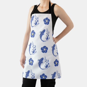 Koi Blossom Crest: Serene Blue Edition Apron