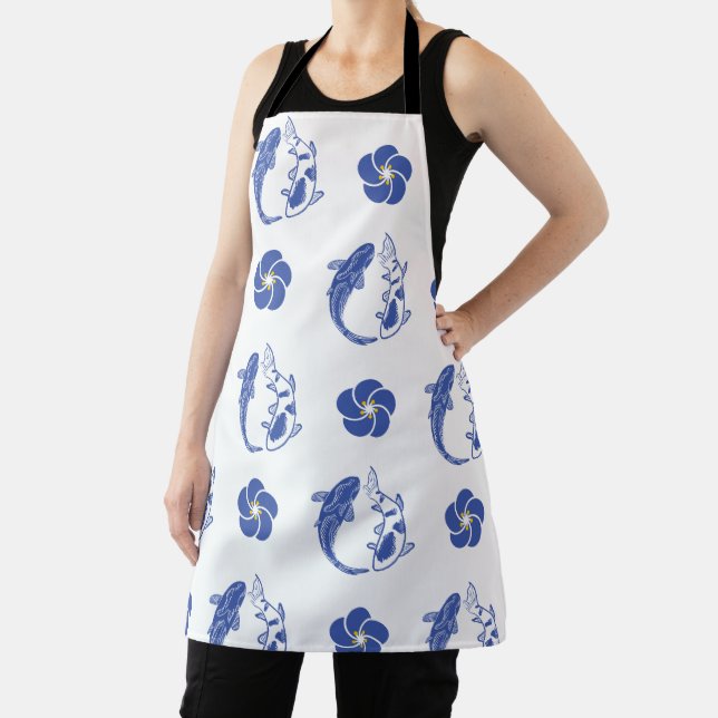 Koi Blossom Crest: Serene Blue Edition Apron (Insitu)