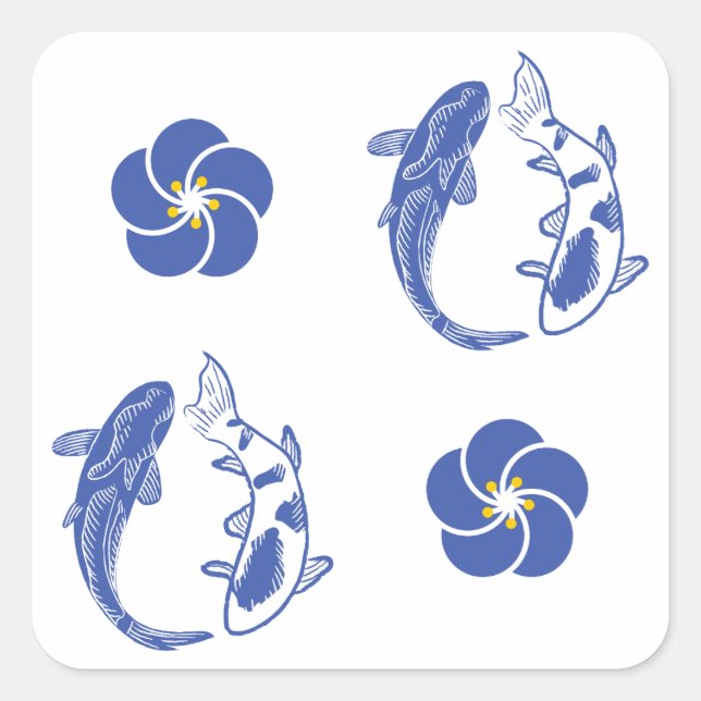 Koi Blossom Crest: Serene Blue Edition Square Sticker (Front)