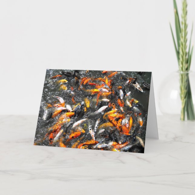 Koi carp feeding frenzy holiday card (Front)