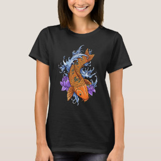 Koi Carp Fish Graphic Koi Fish Purple Flower T-Shirt