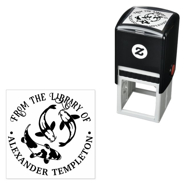 Koi Carp Fish Library Book Name Self-inking Stamp (In Situ)