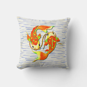 Koi Carp Fish Orange Green on Water background Cushion