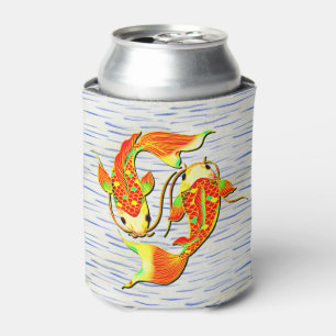 Koi Carp Fish Orange Green on Water  Can Cooler