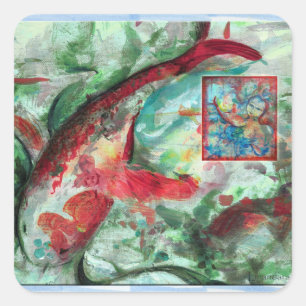Koi Carp Fish Painting Square Sticker