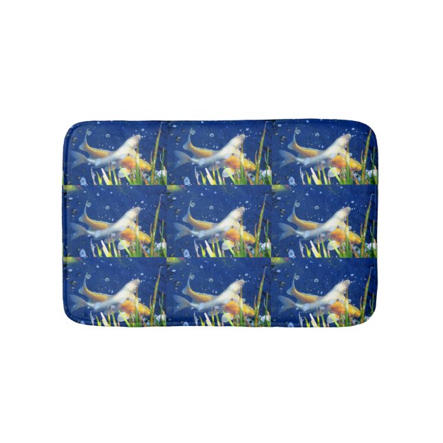 koi carp in blue pond bath mat (Front)