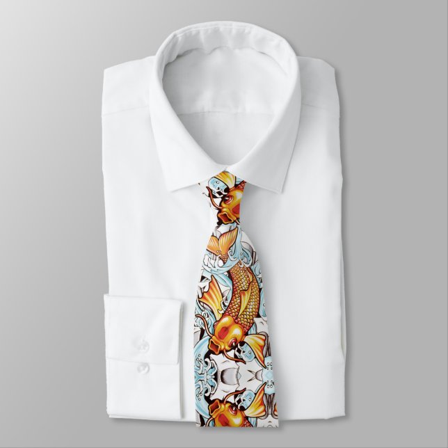 Koi Carp Japanese Tattoo Inspired Fish Fishing Tie (Tied)