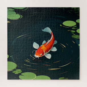 Koi Carp Lotus Pond Serenity Jigsaw Puzzle