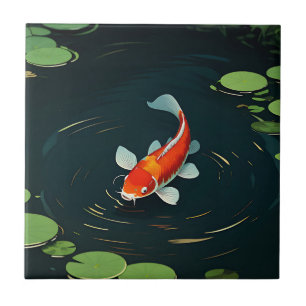 Koi Carp Lotus Pond Serenity Tile