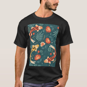 Koi Carp Seamless Pattern in Folk Art Style – Sc T-Shirt