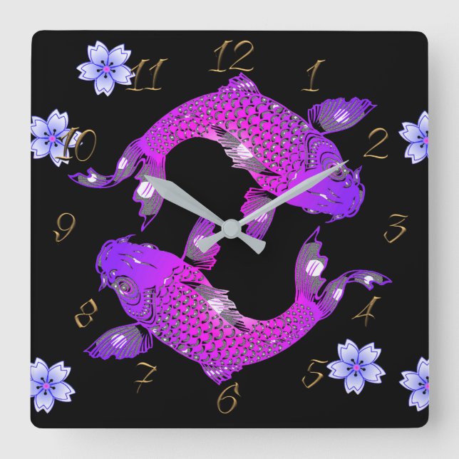 Koi carp square wall clock (Front)