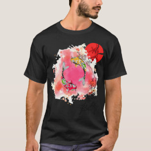 Koi Fish and Cherry Blossom Art with red Japanese  T-Shirt