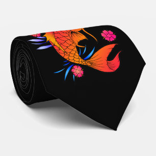 koi fish and flowers tie