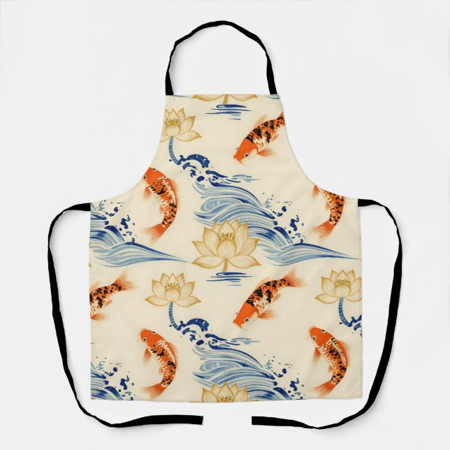 Koi Fish and Lotus Seamless Pattern Apron (Front)