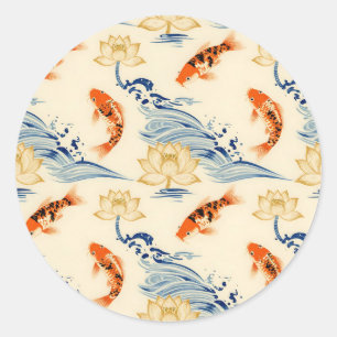 Koi Fish and Lotus Seamless Pattern Classic Round Sticker