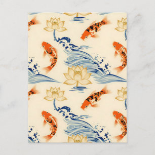 Koi Fish and Lotus Seamless Pattern Postcard