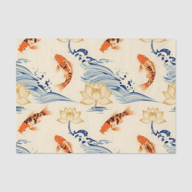Koi Fish and Lotus Seamless Pattern Tissue Paper (Front)