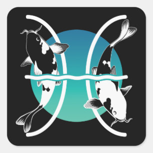 Koi Fish and Pisces Zodiac Sign Symbol Square Sticker