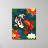 Koi fish and White Lotus Lily Pad Pond