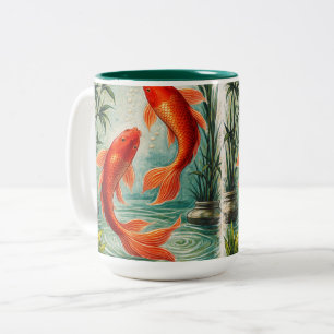 Koi fish art koi fish illustration japanese Two-Tone coffee mug
