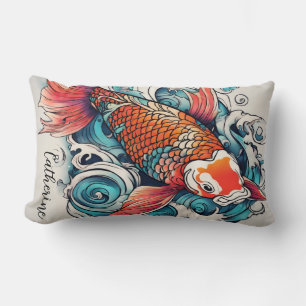 Koi Fish, Beautiful Japanese Carp, Personalized Lumbar Cushion