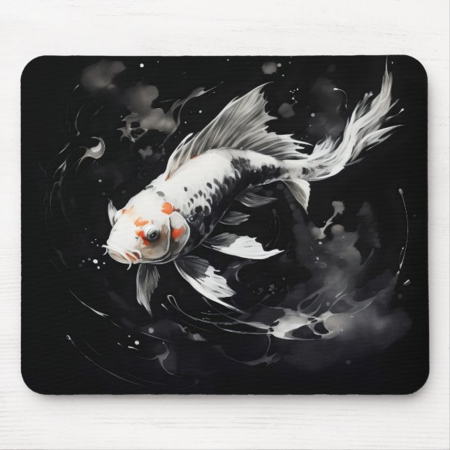 Koi Fish Black Ink Painting Mouse Pad (Front)