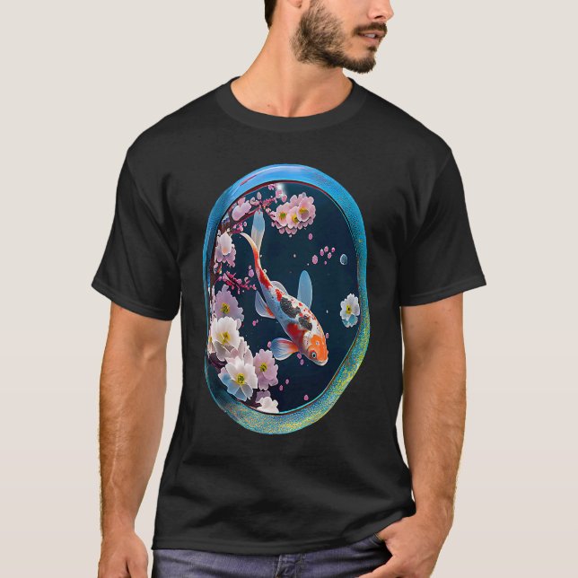 Koi fish carp cherry blossom fish lens photography T-Shirt (Front)