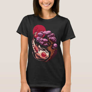 Koi Fish Carp Yin Yang Bonsai Tree Moon Asian Japa T-Shirt