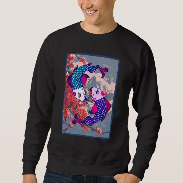 Koi Fish Cherry Blossom Flower Samurai Fuji Mounta Sweatshirt (Front)