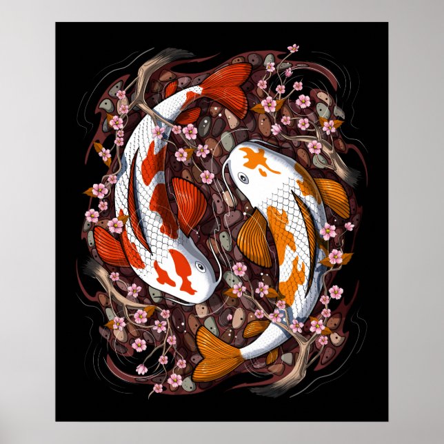 Koi Fish Cherry Blossom Poster (Front)