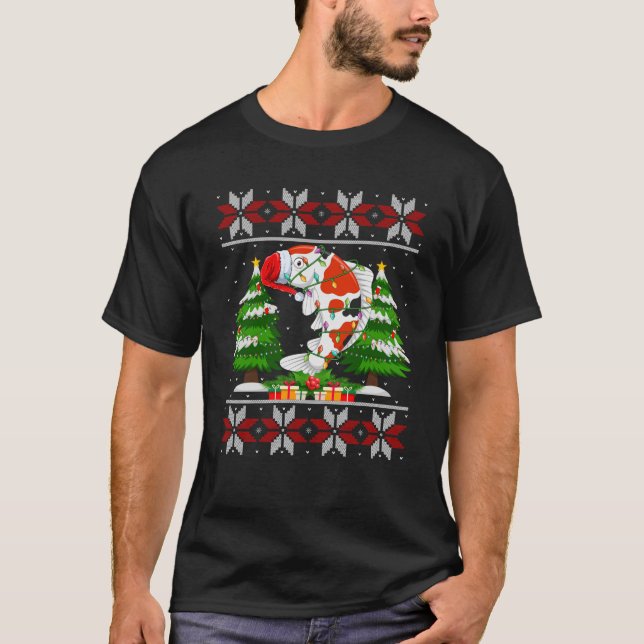 Koi Fish Christmas Tree Lights Fish Ugly Sweater S (Front)