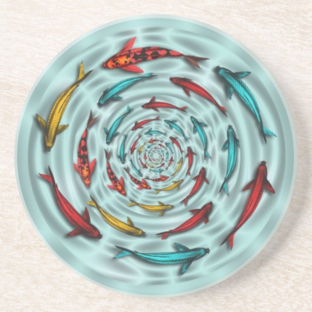 Koi Fish Circle Sandstone Coaster (Front)