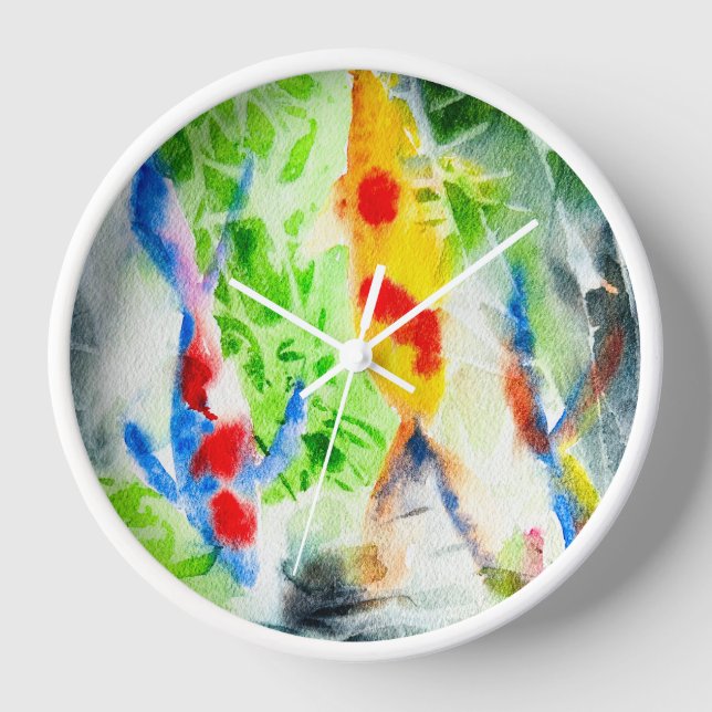 Koi fish colourful watercolor art clock (Front)