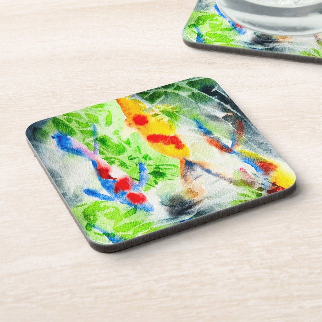 Koi fish colourful watercolor art coaster (Left Side)