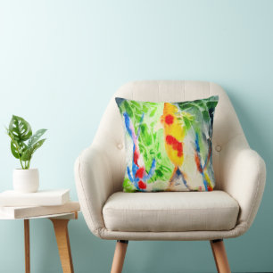 Koi fish colourful watercolor art cushion