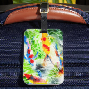 Koi fish colourful watercolor art luggage tag