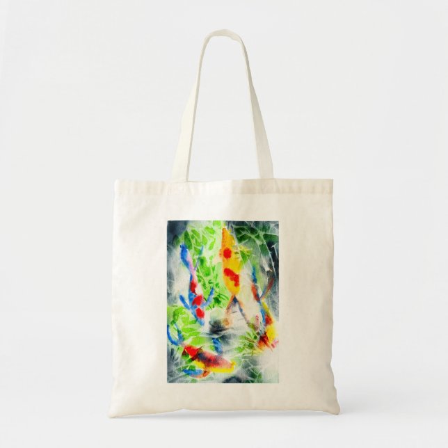Koi fish colourful watercolor art tote bag (Front)