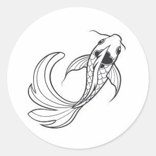 koi fish elongated body and flowing classic round sticker